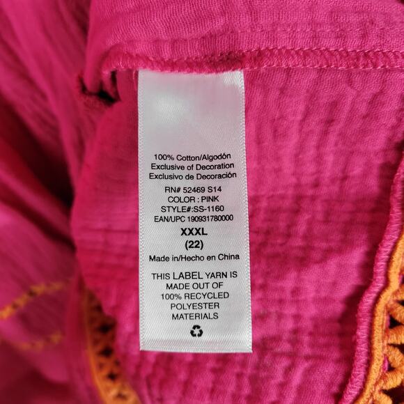 Scoop Womens Dress Sz 3XL Bright Pink 3/4 Sleeve Lace Detail Tiered Mini Belted‎ - Picture 11 of 14